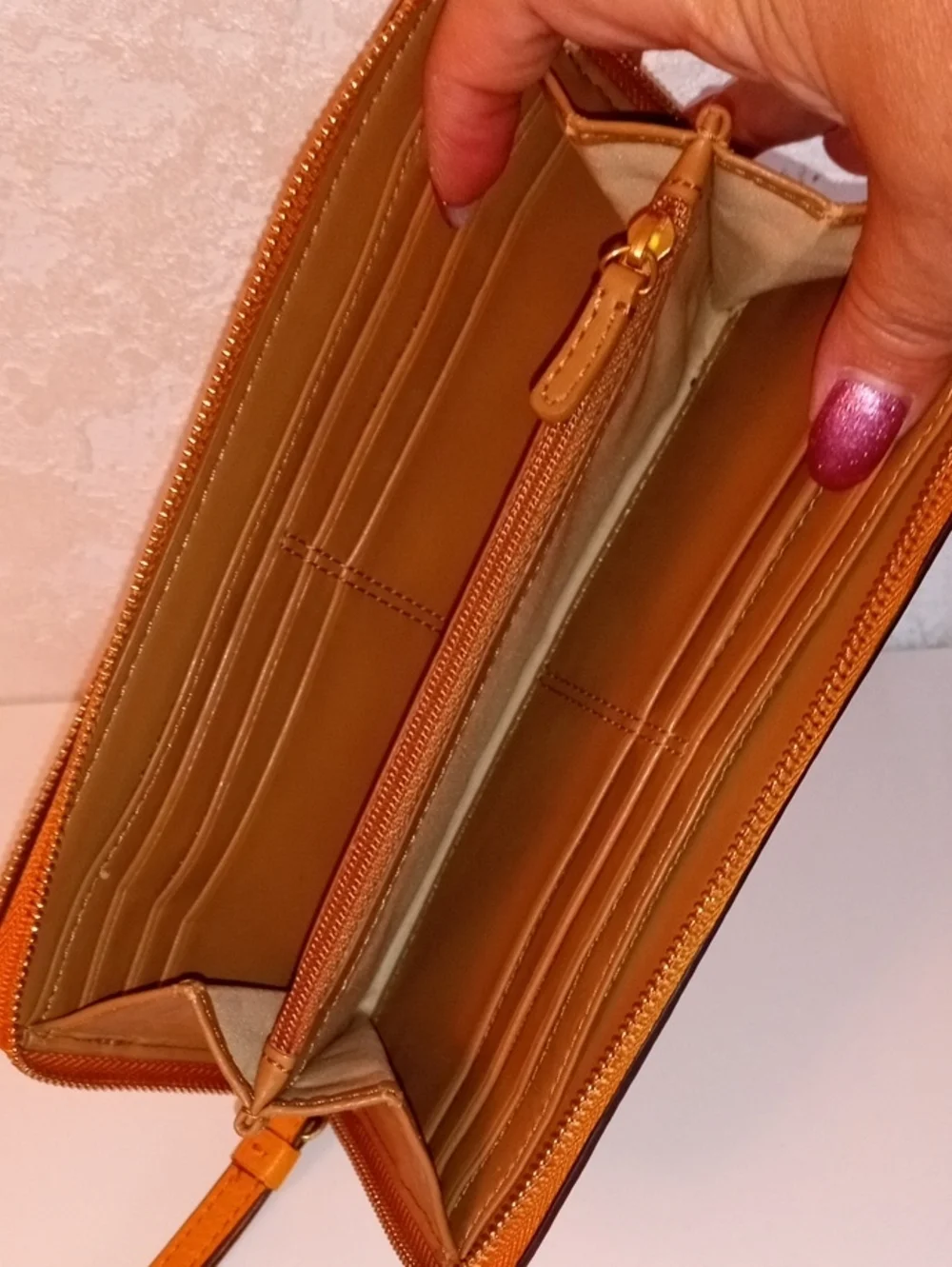 Coach Orange Leather Zip Wristlet